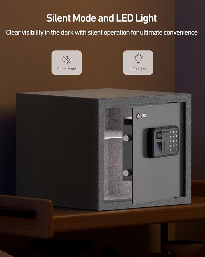 BILLCONCH Gun Safe with 6 Pistol Holders - Biometric, Key & App Unlock, Black Iron Safe with LCD Display & Voice Prompt, Removable Shelf & Foldable Gun Racks (1.4 Cubic Feet)