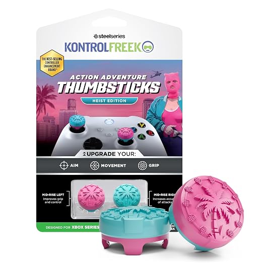 KontrolFreek Action Adventure Performance Thumbsticks – Heist Edition for Xbox One & Xbox Series X|S Controller | Pink/Blue