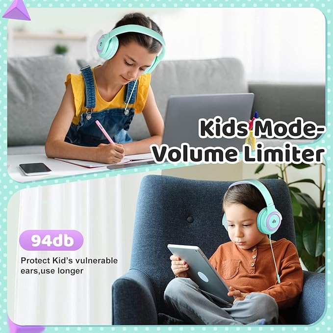 INFURTURE Kids Headphones, Wired Headphones for Kids Over Ear with Microphone, 85/94dB Volume Limiter Headphone for Girls Boys, Foldable Headphone for School, Airplane Travel