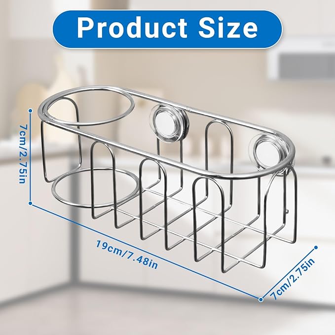 Sink Sponge Holder, Magnetic Kitchen Sink Caddy Holder, 304 Stainless Steel Sink Brush Holder+Sponge Holder, Two Suspension Modes, Sink Drain Frame- Silver (Magnet + traceless suction cup)