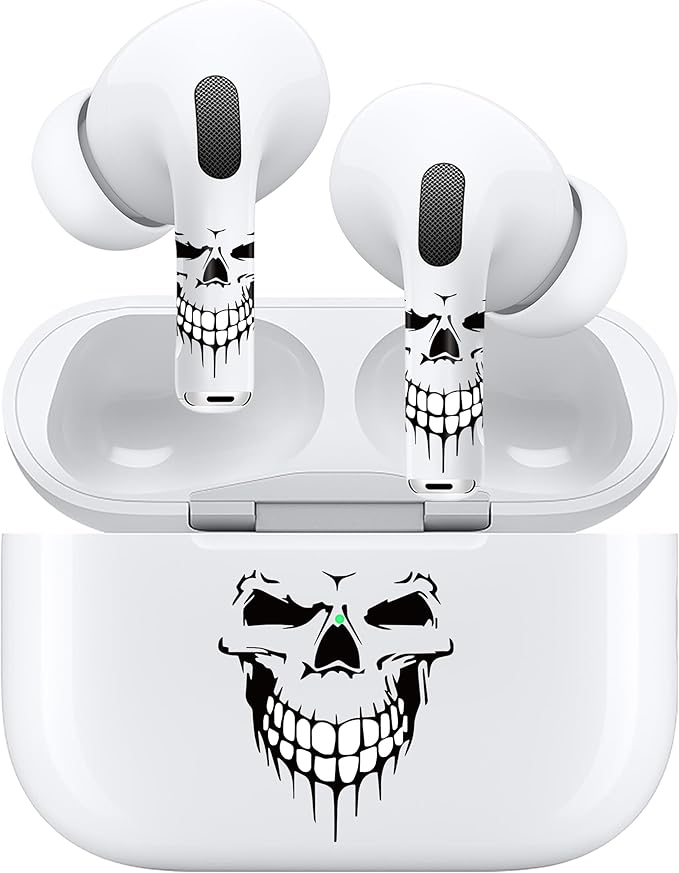 ROCKMAX for AirPods Sticker Skin Set, Earbud + Charging Case Wrap Decals, Applicator Included + Spare, Fits AirPods 1/2/3/4 & Pro/Pro 2/Pro 3 – Dripping Skull