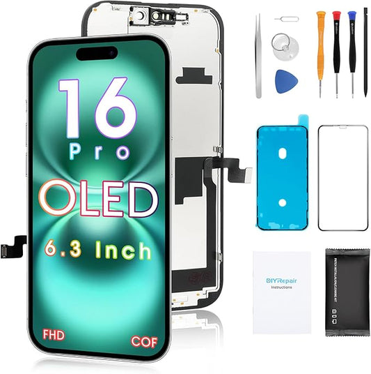 for iPhone 16 Pro Screen Replacement 6.3', 3D Touch Display Full Repair kit, Digitizer Assembly with Tools Set, Tempered Glass, Instruction