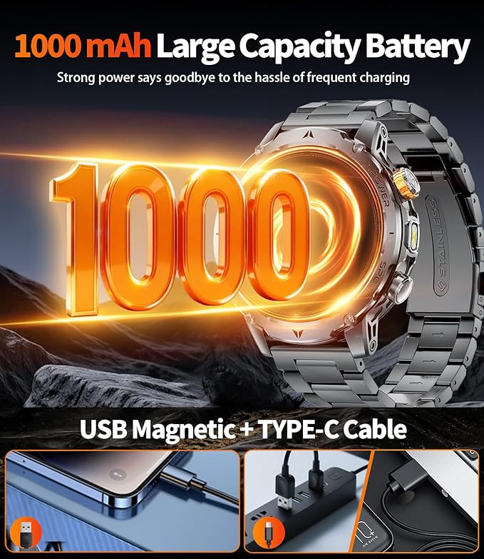 LIGE Smart Watches for Men,1.7" Smartwatch with 1000mah Battery,Flashlight,Bluetooth Call,100+ Sports Modes,Health Tracker,IP68 Waterproof,Smart Watch for Android iOS(3 Straps 2 Chargers)