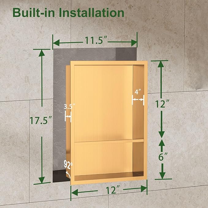 Shower Niche, Stainless Steel Elegant Bathroom Niche, No Tile Needed Recessed Shower Shelf Organizer for Storage