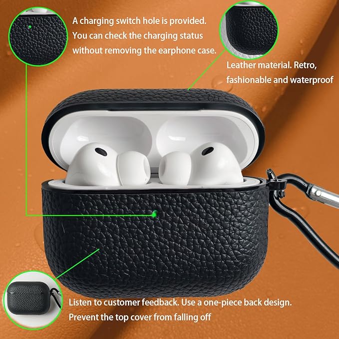 for Leather AirPods Pro 3 Case 2025|Cute Hard Air Pods Pro 3 Case (Model A2700/A2931)|with Keychain|Retro iPod Airpod 3 Pro Cases for Man Women(Black)