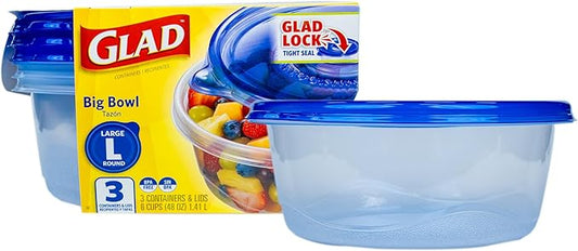 Glad GladWare Big Bowl Food Storage Containers, Large Round Bowl Holds 48 Ounces of Food - Glad Food Storage Containers for Everyday Use to Preserve Freshness, 3 Count