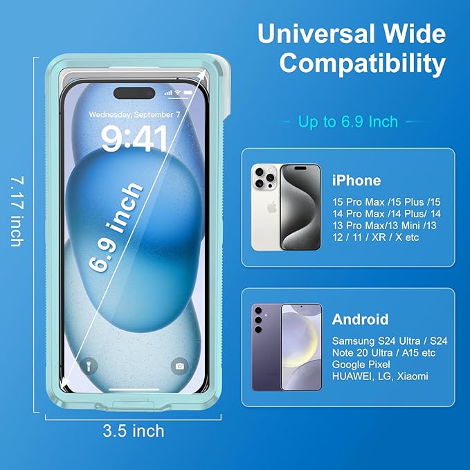 Beasyjoy Waterproof Phone Case, Underwater Snorkeling Diving Phone Case, Universal Self-Check Water Proof Pouch Dry Bag Up to 6.9 Inch for iPhone 16/15/14/13/12/11/Samsung S24/S23/Google - Green