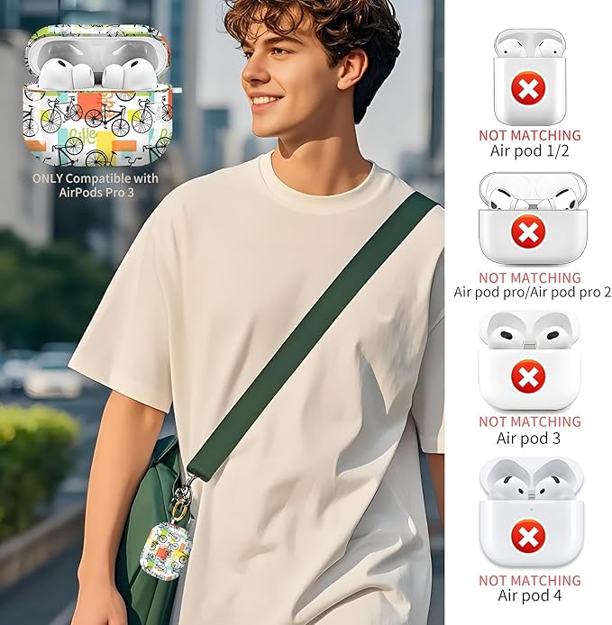 Compatible with AirPods Pro 3 Case 2025 for Women Girls – Cute Shockproof Protective Cover with Gold Round Buckle, Anti-Drop Soft Case for AirPod Pro 3rd Gen (Retro Biking)