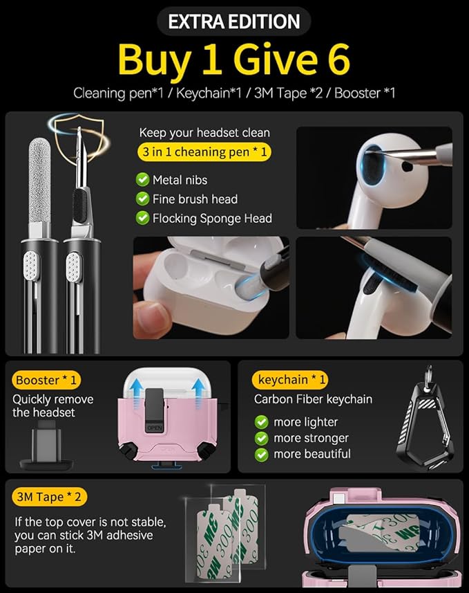 Compatible with AirPods 4 Case,Magnetic Automatic Lock with Phone Stand & Cleaning Kit,Compatible with Magsafe Cover -Pink