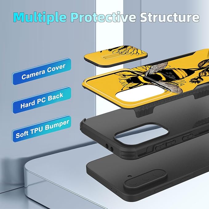 for Galaxy A36 5G/A56 5G Case Built in Slide Camera Lens Cover,Heavy Duty Shockproof Protection Dual Layer Case for Samsung Galaxy A36 5G/A56 5G 6.7" 2025,Honeybee Flower