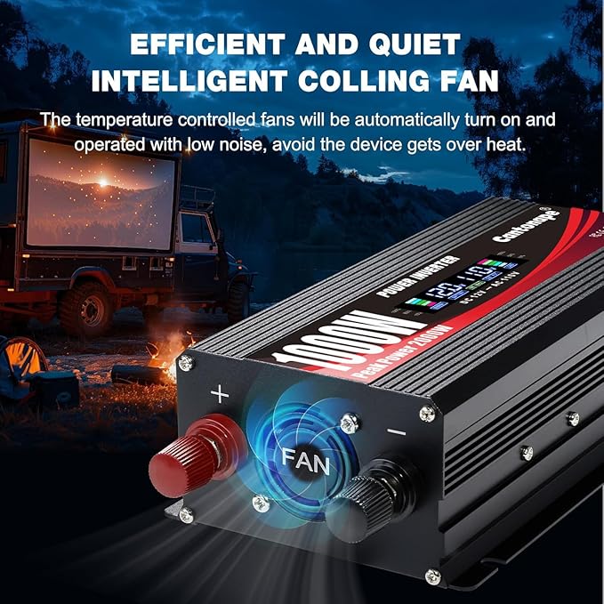 1000 Watt Power Inverter DC 12V to 110V/120V AC Car Inverter with LCD Display, 2 AC Outlets, 3.0A USB and 20W Type-C Car Charger for Vehicles Home Laptop Truck Black