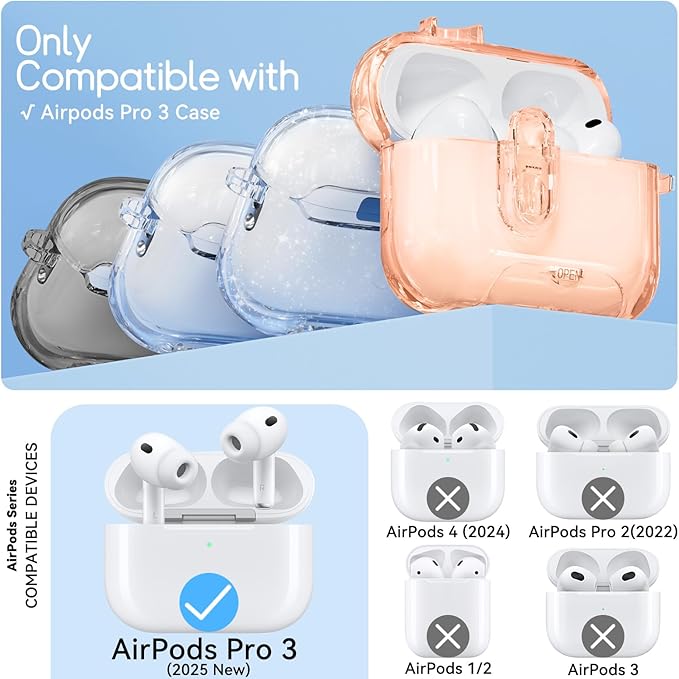 Clear Case for AirPods Pro 3 Case Cover with Safety Lock,Soft TPU Cover with Phone Stand & Cleaning Kit,Cute Bling Keychain for Women Girls-Desert Gold