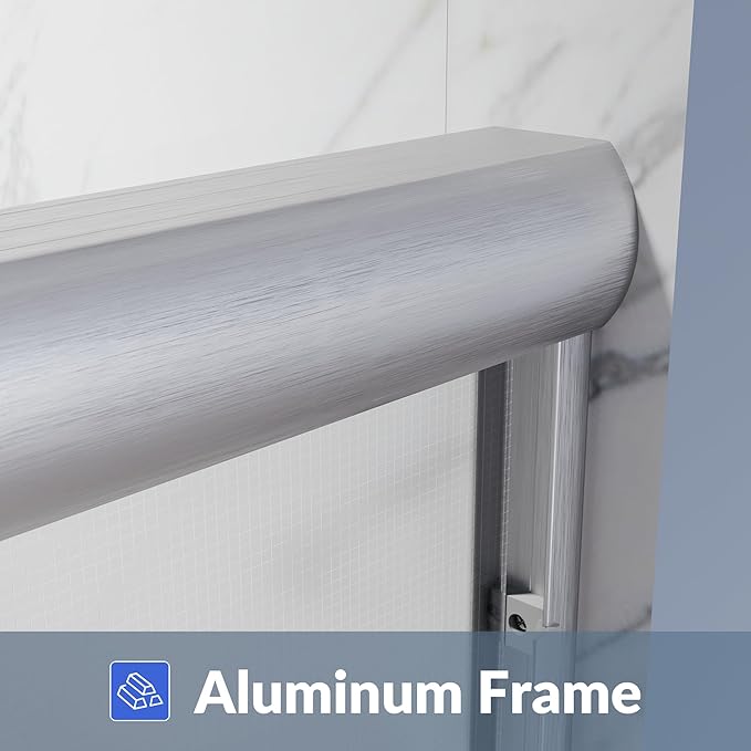 SUNNY SHOWER Double Sliding Shower Door Frosted Glass Shower Enclosure Sliding 60" W x 57.4" H Bathtub Door 1/4" Glass Panel, Brushed Nickel Finish