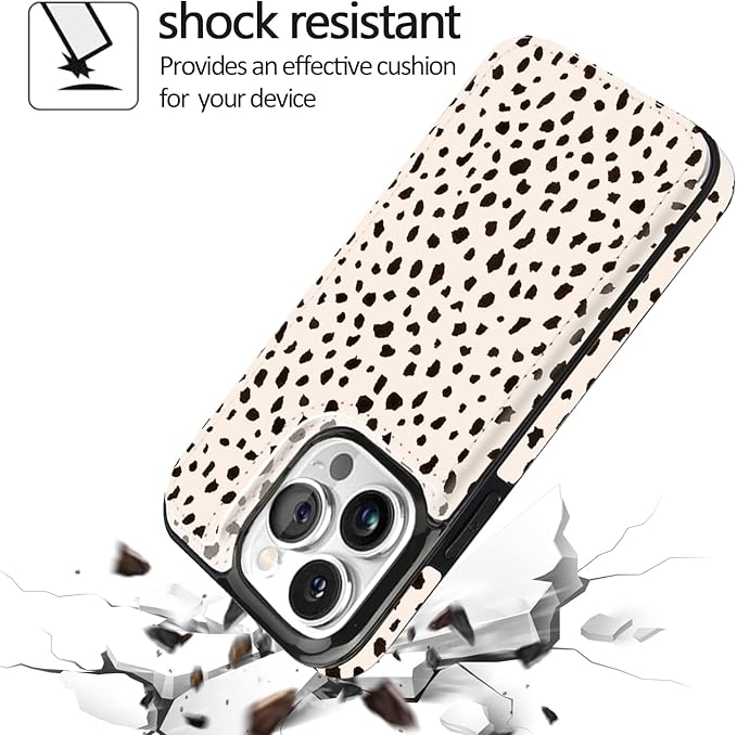 uCOLOR Compatible with iPhone 14 Pro 6.1 Inch Wallet Case with Card Holder Folio Flip PU Leather Kickstand Card Slots Case Double Magnetic Clasp and RFID Blocking Cover (Almond Latte Polka Dot)