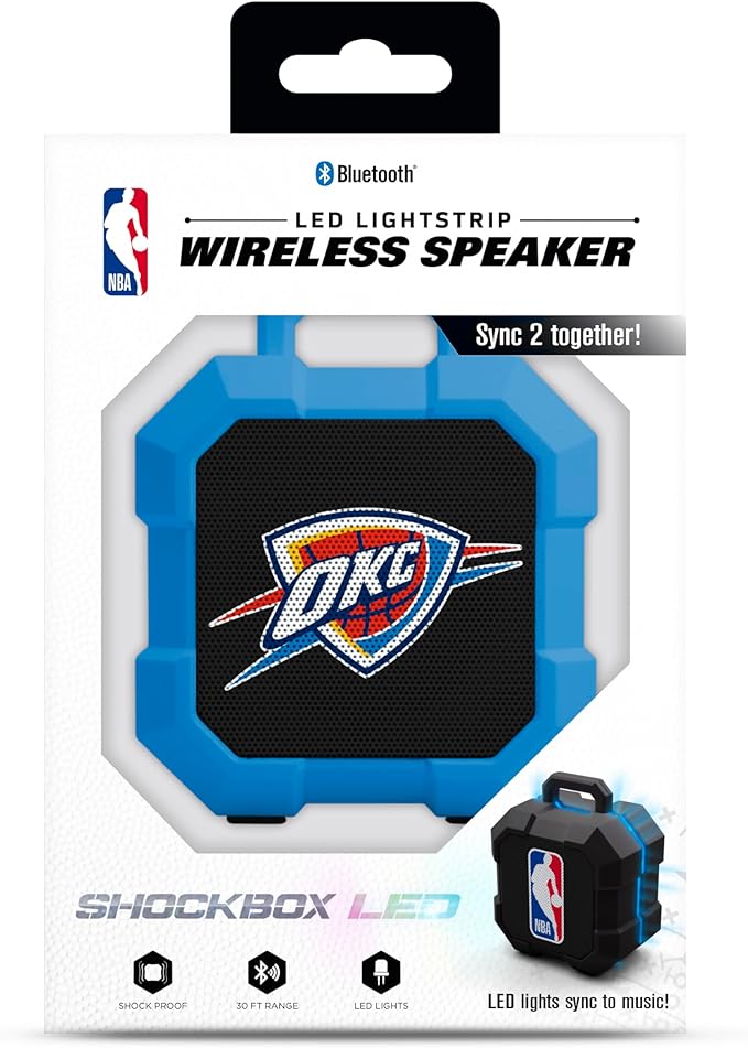SOAR NBA Shockbox LED Wireless Bluetooth Speaker - Water Resistant IPX4, 5.0 Bluetooth with Over 5 Hours of Play Time - Small Portable Speaker - Officially Licensed NBA, Perfect Home & Outdoor Speaker