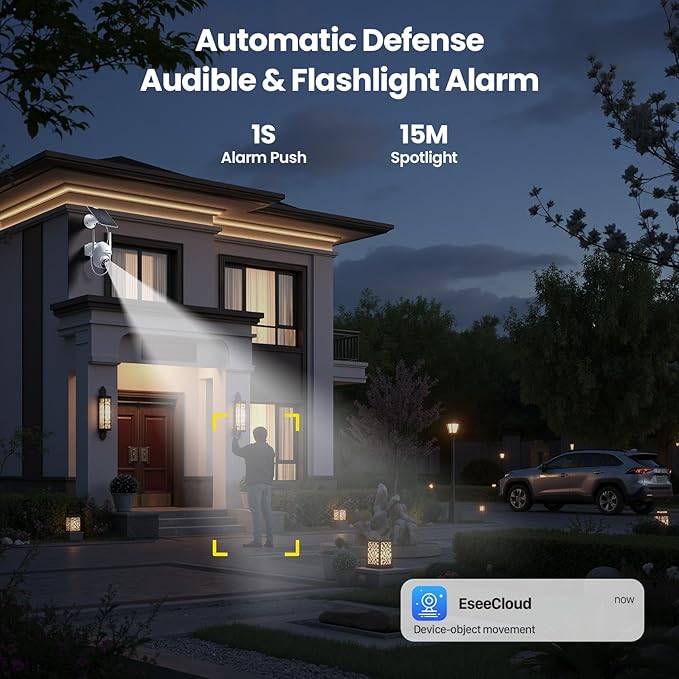 Solar Security Cameras Wireless Outdoor System, 4 Camera Kit, 360° Pan & Tilt, 2K QHD Cameras for Home Security, 64GB Homebase Local Storage, 5G & 2.4G WiFi