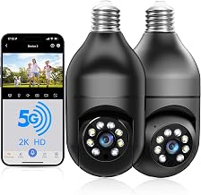 WESECUU Light Bulb Security Camera -5G& 2.4GHz WiFi 2K Security Cameras Wireless Outdoor Motion Detection and Alarm,Two-Way Talk,Color Night Vision,Human Detection, Bulb Camera Compatible with Alexa