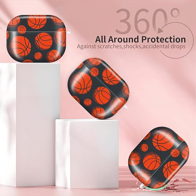 Compatible with AirPods Pro 3 (2025) Case, Airpod Pro 3 Protective Cover with Cute Golden Keychain for Girls & Women (Basketball)