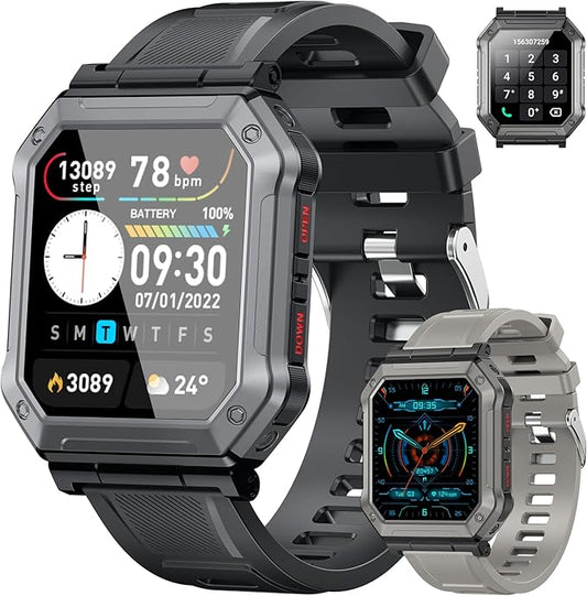 Smart Watch for Men Fitness Tracker: Military Digital Mens Watches Bluetooth Make Answer Call Running Waterproof Smartwatch Android Phones iPhone Samsung Compatible Heart Rate Monitor Step Pedometer