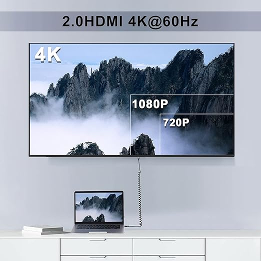 Twozoh HDMI to HDMI Coiled Cable, Support 3D,4K UHD, 1080p, HDMI 2.0a 2.0b 2.0 1.4a (Extend up to 1.5M/5FT)