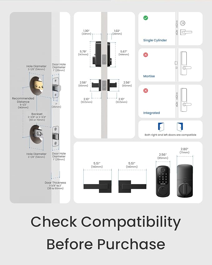 DESLOC B200 Fingerprint Smart Lock with 2 Lever Handles, Keyless Entry Front Door Lock Set, Electronic Keypad Deadbolt, App Control, Auto Lock, Long Battery Life, Secure Home Access