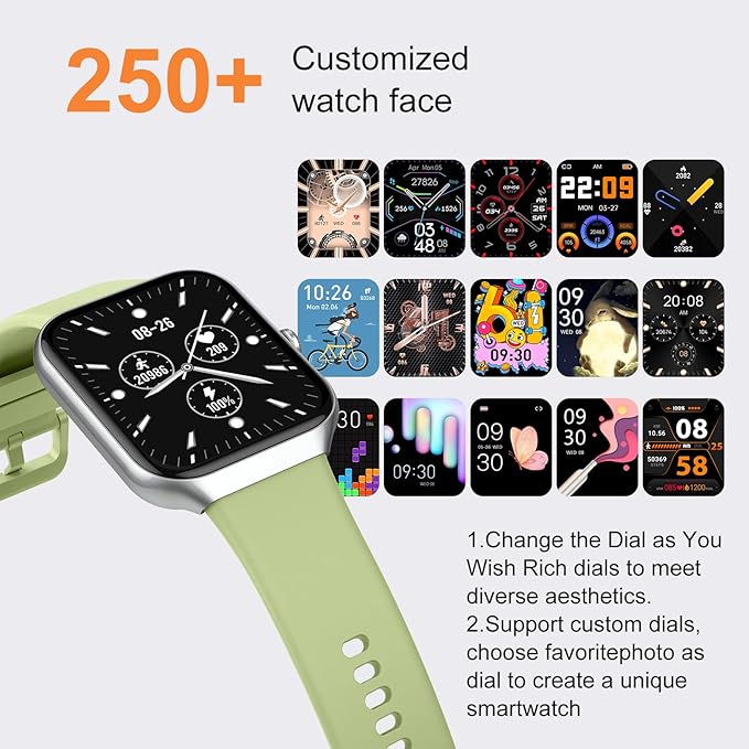 Smart Watch for Men Women (Answer/Make Call), 1.96" HD Smartwatch with Heart Rate/Sleep Monitor/Pedometer/Calories, 113+ Sports Fitness Watch, IP68 Waterproof Activity Tracker for Android iOS-Green