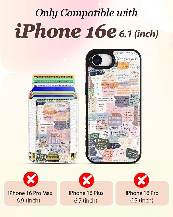 Shorogyt for iPhone 17e/16e Wallet Case - Fits 5 Cards, Compatible with Magsafe Detachable Magnetic Credit Card Holder Leather Cardholder Cute Phone Cover Women Girls for Apple 17e/16e, Collage