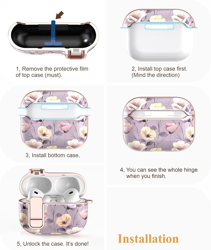 TATOFY for AirPods Pro 3rd (2025) Generation Case with Lock Carabiner Cleaner, Slim AirPod Pro 3 Hard Case Cover, Compatible with MagSafe (Violet)
