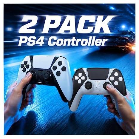 Enstixsm 2 Pack for PS4 Controller,Wireless Dual Remote Shock Control for PS4 Slim Pro,ALPS Zero Drift Sticks Game Control,PC Gaming Turbo Back Paddles Gamepad,Alternative Original
