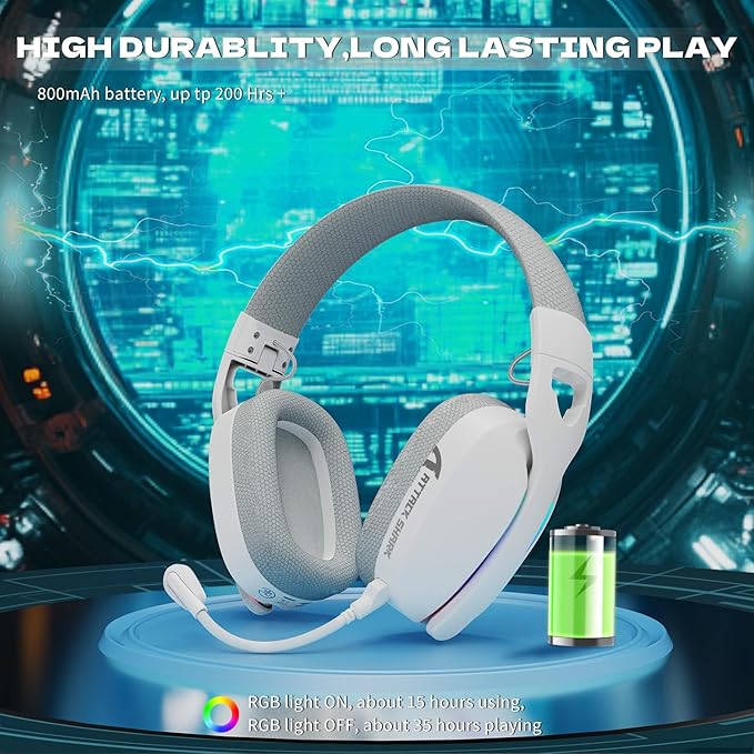 ATTACK SHARK L90 Ultra-Light Wireless Headset,RGB,Foldable,Triple- Mode-2.4Ghz/Bluetooth/Wired Gaming Headphone with mic,40mm Driver,7.1 Surround Sound,for Xbox/PS4/PS5/PC Customize via Software-White
