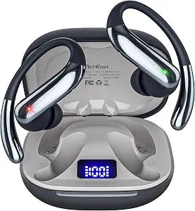 Bluetooth Headphones Wireless Earbuds Bluetooth 6.0 Headphone, Sport Bluetooth Earbuds Stereo Deep Bass Over Ear Bud with Earhooks,IPX5 Waterproof Earphone for Gym/Running/Workout Black