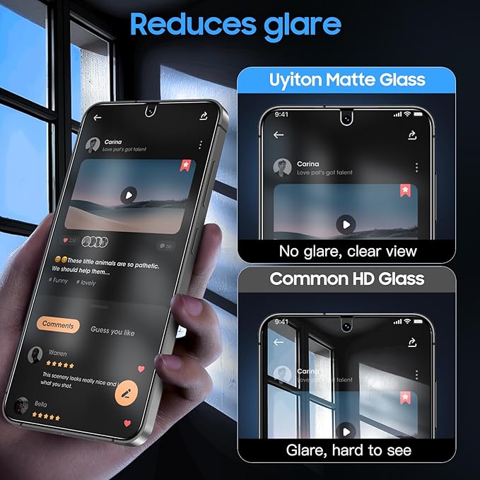 Uyiton UnBreak-Glass for Samsung Galaxy S25 Plus/S24 Plus Matte Screen Protector, [Ultrasonic Fingerprint Support][Anti- Glare][9H Tempered Glass] Scratch-Resistant Bubble-Free, 2 Pack