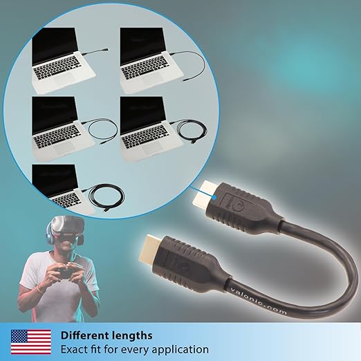 valonic Short HDMI Cable - 0.6 ft, 4k, high Speed, Ultra HD, ethernet - Compatible with Nintendo, PS5, TV, PS4, Xbox, Black, Small, Thin