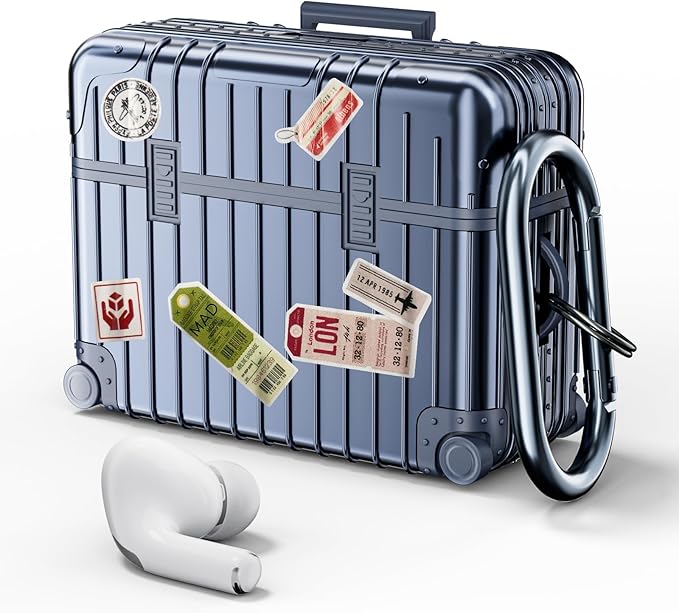 KOREDA Compatible with AirPods Pro 2nd/1st Generation Case, Cute Funny Suitcase Design Case for Airpods Pro 2nd/1st Gen, Fashion Protective Hard Case for Women Men (Blue)