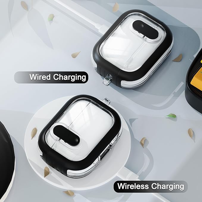 for Airpods Pro 2nd Generation Case with Secure Lock, Compatible with Airpods Pro 2nd/1st Gen, Clear TPU Transparent Military Grade Shockproof Case. Black