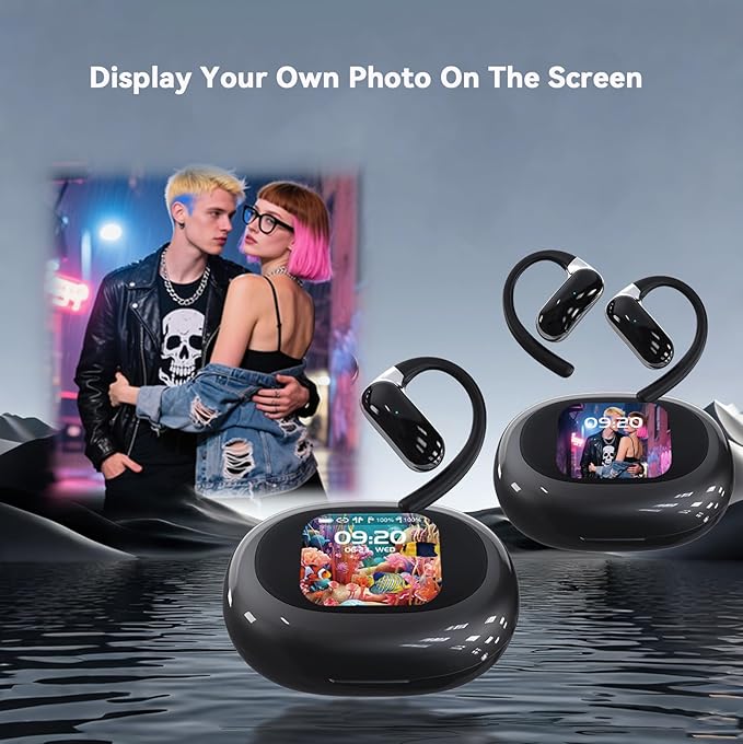 Smart Touch Screen Open Ear Earbuds with Screen for iPhone Android TWS Bluetooth Wireless Touchscreen Bone Conduction Earbuds Blue Tooth Ear Buds Bone Conduction Open Ear Headphones with Screen
