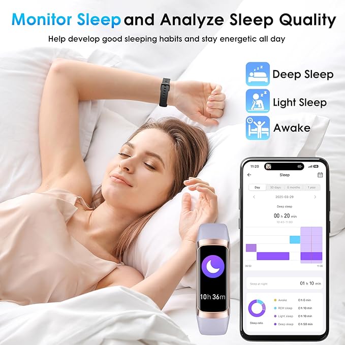 Fitness Tracker, 24/7 Heart Rate Blood Oxygen Blood Pressure Body Temp Monitor Sleep Calorie Tracker with 1.1" AMOLED Touch Color Screen Pedometer Smart Watch Waterproof for Women Men (Purple)