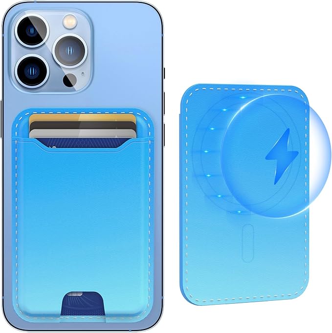 TopMade for Magsafe Wallet, Magnetic Wallet Card Holder for iPhone 16, iPhone 15/14/13/12 Series, Leather Magnetic Phone Wallet with Powerful Magnet, Credit Card RFID Blocking, Fit 4 Cards, Blue Fade