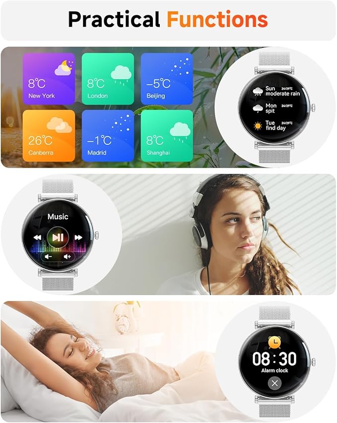 Hwagol Smart Watch for Women with Android iPhone Compatible[Calls/Metal Thin Body],1.43" Micro-Spherical AMOLED Screen,Sports Watch with Sleep/Heart Rate Monitor,Pedometer for Steps Miles