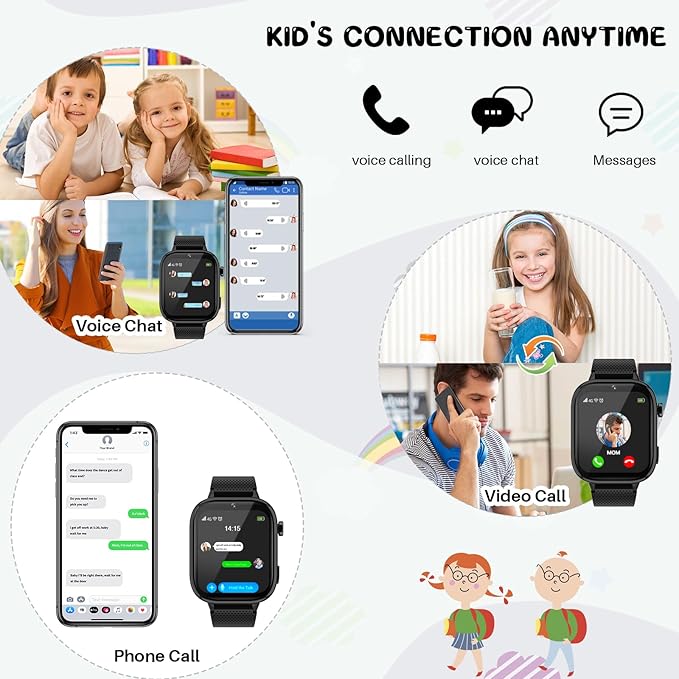 OKYUK 4G Kids Smart Watches Girls Gifts Age 3-12, Smart Watch for Kids with 47 Games, Two-Way Calling Feature, SOS Emergency Call Camera Video Recorder Gift Toys for Girls Ages 5 6 7 8 9 10 (Black)