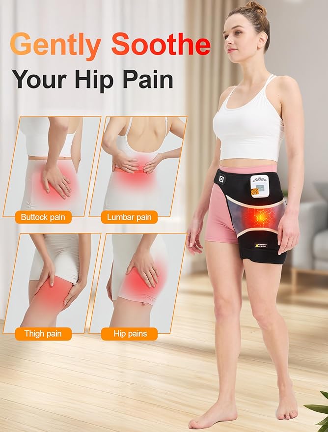 CAMECO 2-in-1 Cordless Hip Heating Pad with Massage for Sciatica Pain Relief, 5000mAh Battery & 104℉-140℉ Heated Hip Brace for Women Men Arthritis, Rechargeable Hip Massager Heat Pad for Home Office