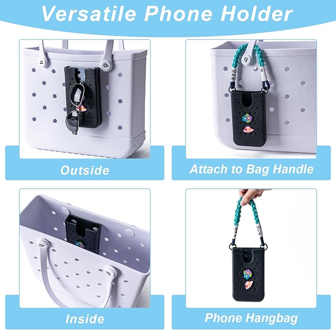 Phone Holder for Bogg Bags, Cell Phone Case Holder Compatible with All Bogg Bags, Phone Holder Accessories for Beach Tote Bags (Black)