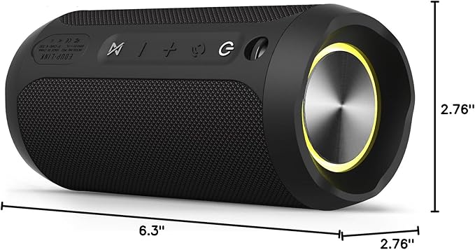 EDUPLINK Bluetooth Speaker, IPX7 Waterproof Portable Wireless Speaker with 20W Stereo Sound and Deep Bass, 20H Playtime, TWS Pairing, TF Card Slot, Black