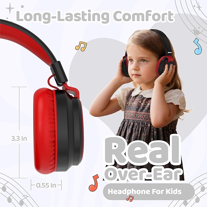 MIDOLA Kids Headphones Bluetooth 5.3 Wireless 60H Play Time Volume Limited 85/110dB Over Ear Foldable Protection Headset/Wired Aux Built-in Mic for Boy Girl Travel School Pad Tablet Black