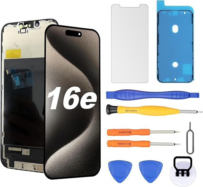 Replacement Screen for iPhone 16 E LCD FHD COF Retina Display Digitizer with Total Repair Tool Kits, Screen Protector, Waterproof Tape