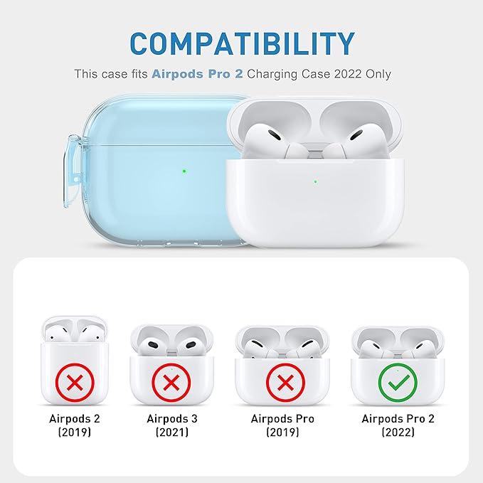 Valkit Compatible Airpods Pro 2 Case Clear with Lock, Shockproof AirPods Pro 2nd/1st Generation Case Soft Transparent Protective Cover with Lanyard iPods Pro 2 Skin for Airpods Pro 2nd/1st Gen