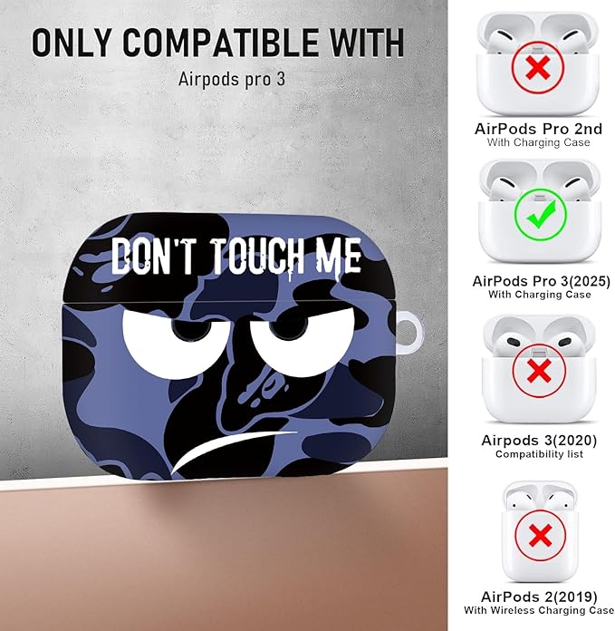 Compatible with Airpods Pro 3 Case(2025),Don't Touch Me for Airpods Pro 3rd Generation Cases Cover with Lanyard Soft Silicone Cute Shockproof Cover for Women Men