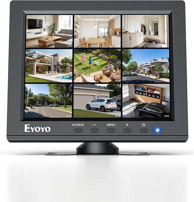 Eyoyo 8" Security Camera Monitor, 1024x768 4:3 Mini TFT LCD Screen NVR CCTV Monitors Display with HDMI VGA BNC AV USB Input, Small Video Monitor for DVD TV Box Computer Server PC Raspbery pi