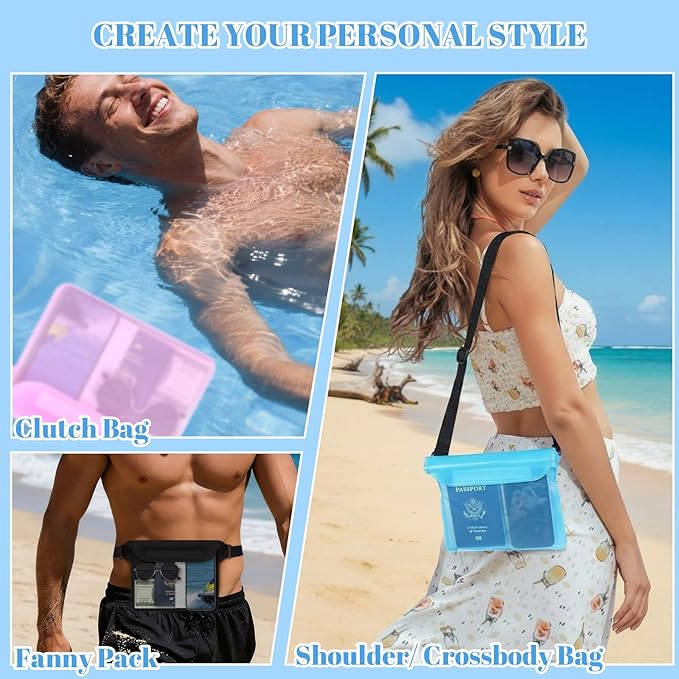 Tallew 6 Pcs Waterproof Pouch with Waist Strap Waterproof Fanny Pack Dry Bag for Phone Wallet Reusable Lightweight Belt Pouch for Beach Swimming Kayaking Boating Travel Water Activity(Multicolor)