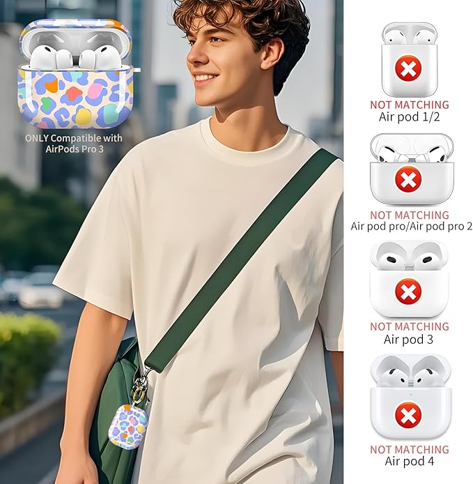 Compatible with AirPods Pro 3 Case 2025 for Women Girls – Cute Shockproof Protective Cover with Gold Round Buckle, Anti-Drop Soft Case for AirPod Pro 3rd Gen (Colorful Leopard)